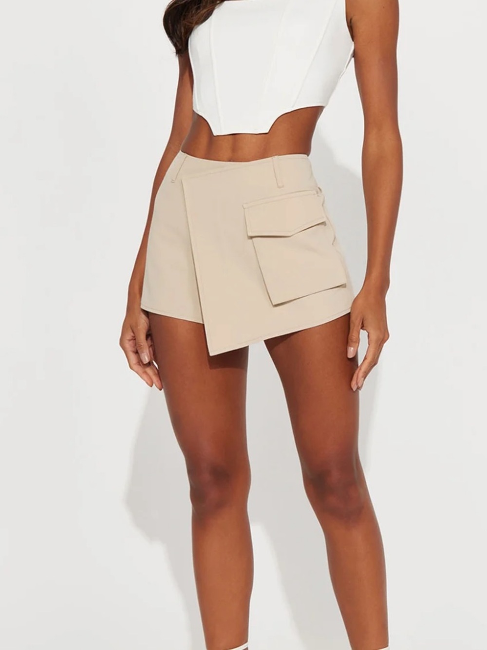 Fashion Nova Beige Asymmetrical Cargo Skort